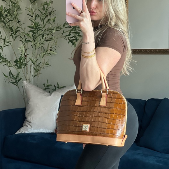 Dooney & Bourke Handbags - Dooney & Bourke Tan Croc-Embossed Satchel